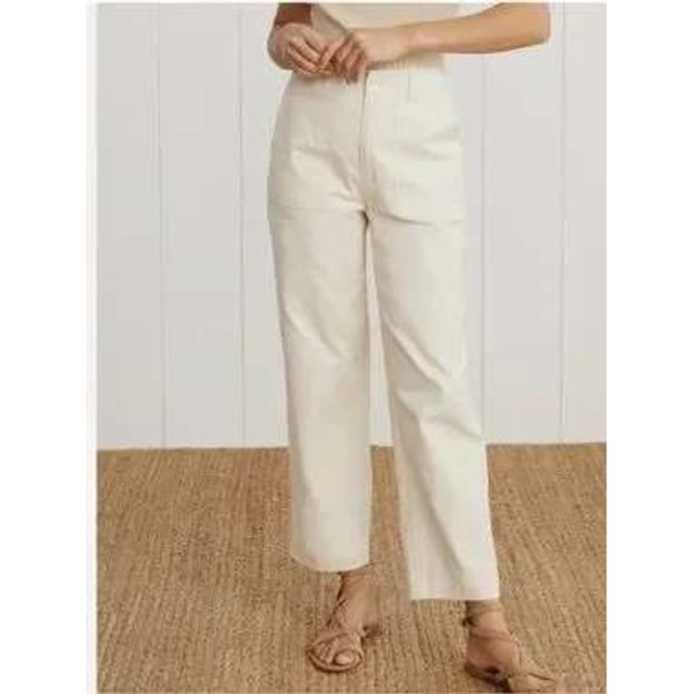 Jenni Kayne Cotton Linen Ranger Trousers Size 14 Off-White Patch Pocket Pants